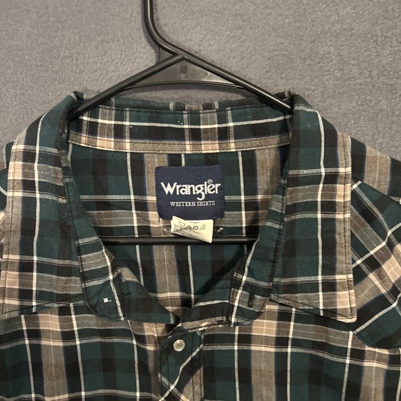 Wrangler Pearl Snap Western Shirt Men Size 4XL Green Plaid Short Sleeve Rodeo - Picture 3 of 8